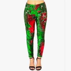Tipsy Elves High Waisted Green And Red Sequin Leggings